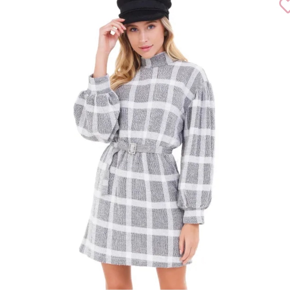 FREE PEOPLE HAMPSTEAD MINI GREY AND WHITE SWEATER DRESS